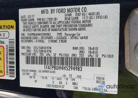 2017 Ford Mustang z USA, uszkodzony, nr VIN 1FATP8UH4H5294983